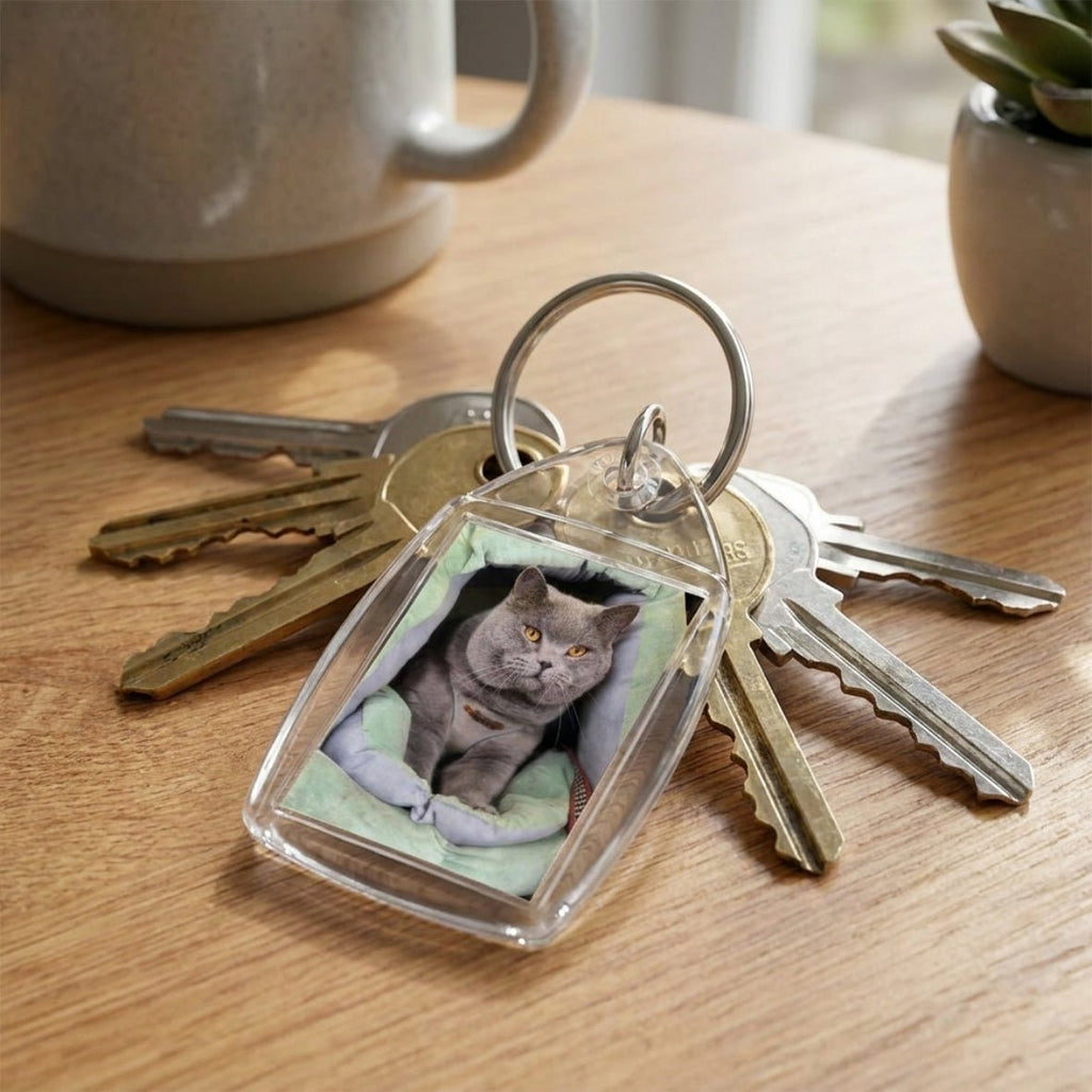P4 Rectangular 35x24mm Photo Insert Acrylic Keyring - Blank or Printed