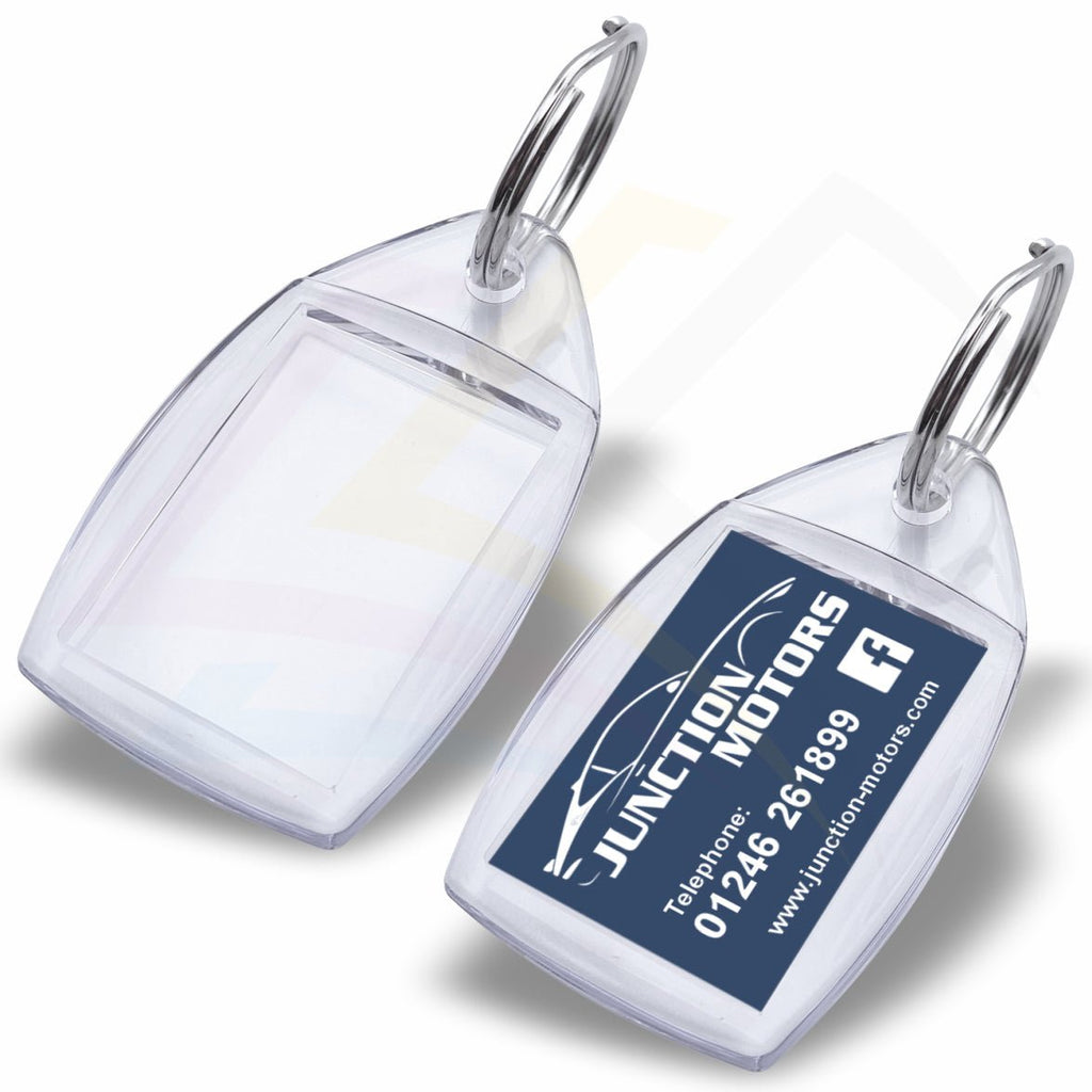 P5 Rectangular 35x24mm Photo Insert Acrylic Keyring - Blank or Printed - Pack of 50