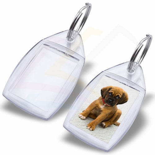 P5 - 10 Rectangular 35x24mm Photo Insert Acrylic Keyring - Blank or Printed - Pack of 10