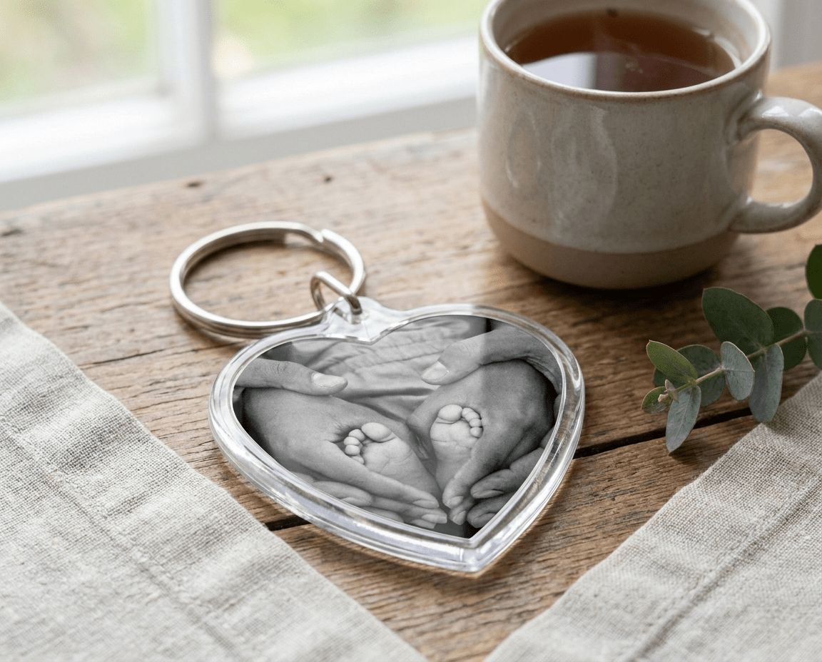 M-HT Mini Heart 40x38mm Photo Insert Acrylic Keyring - Blank or Printed