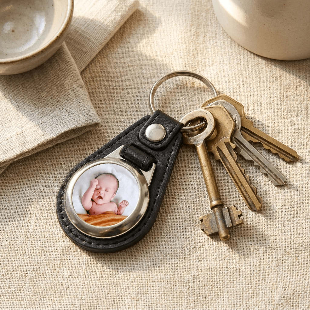 MD-25 Faux Leather Round 25mm Photo Insert Medallion Keyring - Blank or Printed