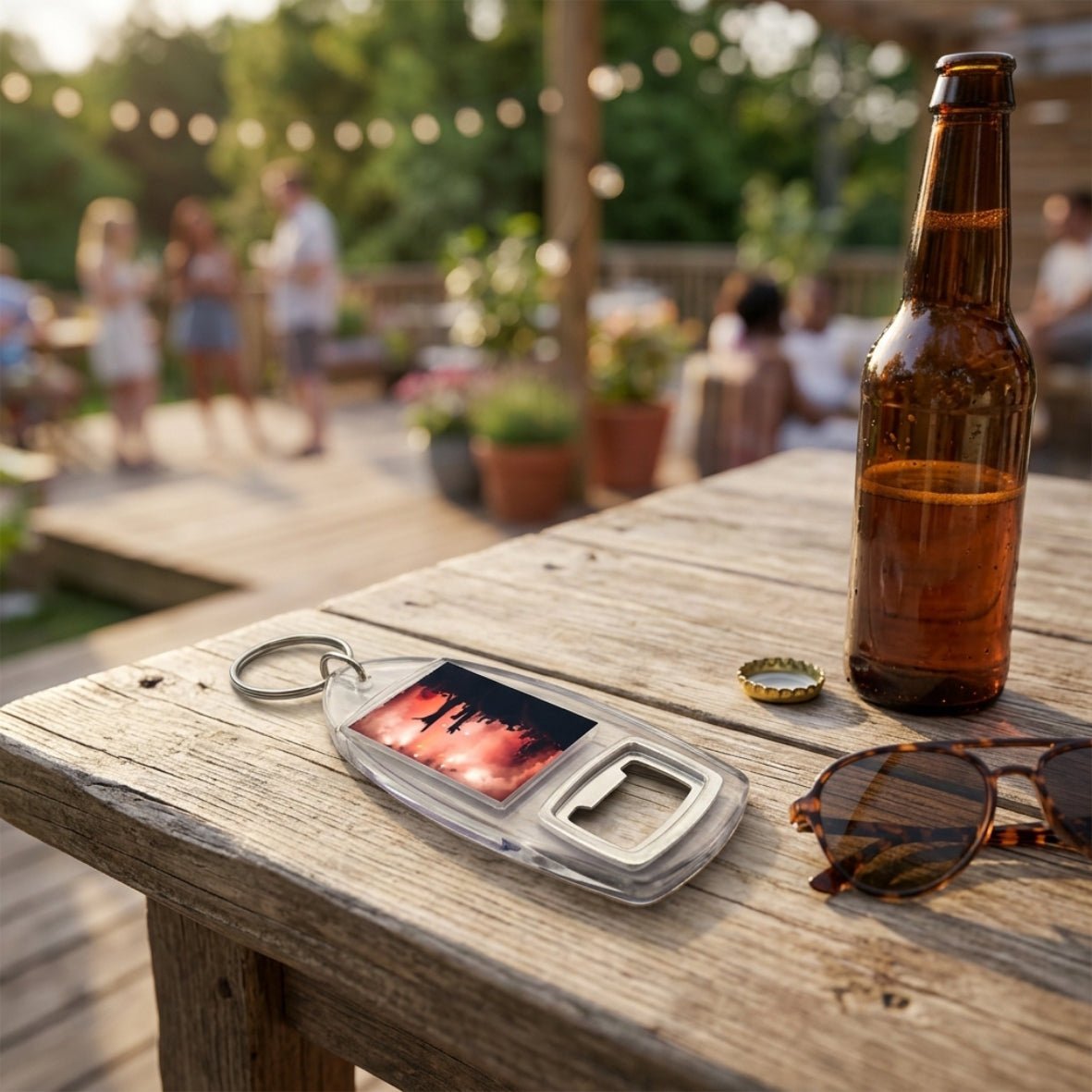 R1-IB Rectangular 40x32mm Photo Insert Acrylic Bottle Opener Keyring - Blank or Printed