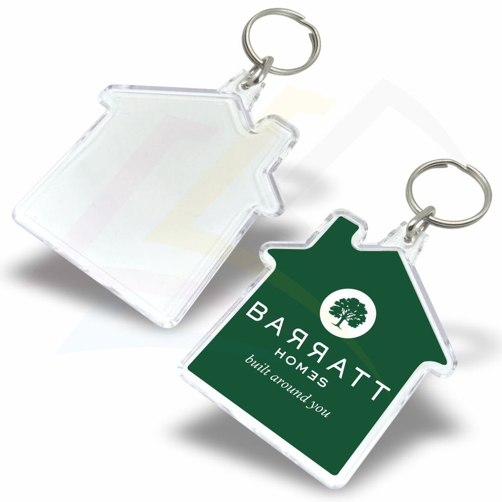 S - House House Shaped Acrylic Keyring – 59x56mm Photo Insert – Blank or Printed